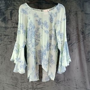 LC Lauren Conrad Pastel Blue Floral Blouse